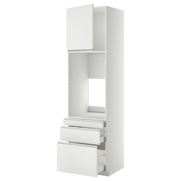 Высокий шкаф для двойной духовки, 3 ящика, дверца МЕТОД / МАКСИМЕРА, белый, Нодста белый - схема-чертеж с размерами