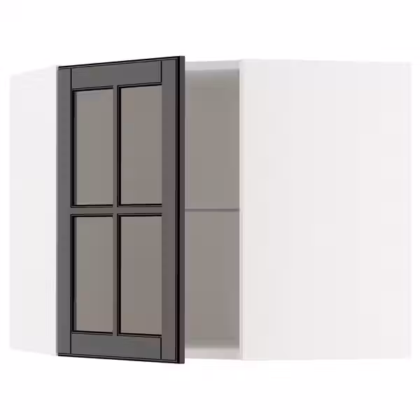 METOD Углов навесн шкаф с полками/сткл дв - белый/Bodbyn чёрный 68x60 см - фото 1