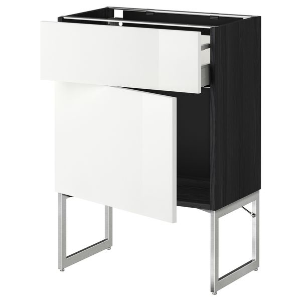 Напольный шкаф с ящиком, дверью МЕТОД / МАКСИМЕРА, черный, Рингульт белый - схема-чертеж с размерами