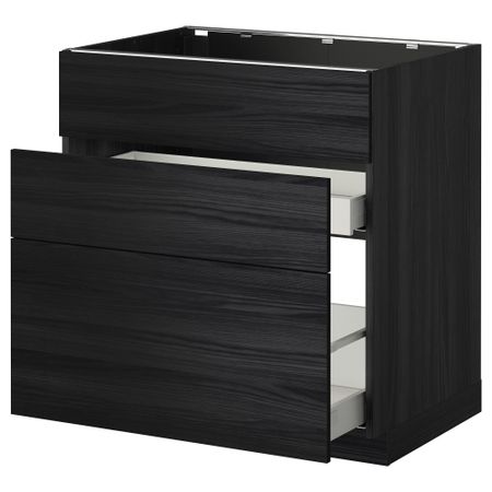 Напольный шкаф под мойку + 3 фронтальных панели, 2 ящика МЕТОД / МАКСИМЕРА, черный, Тингсрид черный
