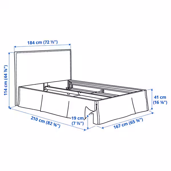 TÄRNKULLEN ТЭРНКУЛЛЕН Чехол каркаса кровати - схема-чертеж с размерами