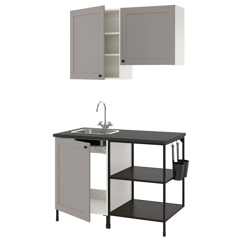 Кухня, 123x63.5x222 см, антрацит/серый каркас IKEA ENHET 493.371.33 - фото 1
