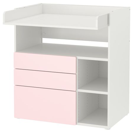 Пеленальный стол, белый бледно-розовый/с 3 ящиками 90x79x100 см IKEA SMÅSTAD СМОСТАД 993.921.98