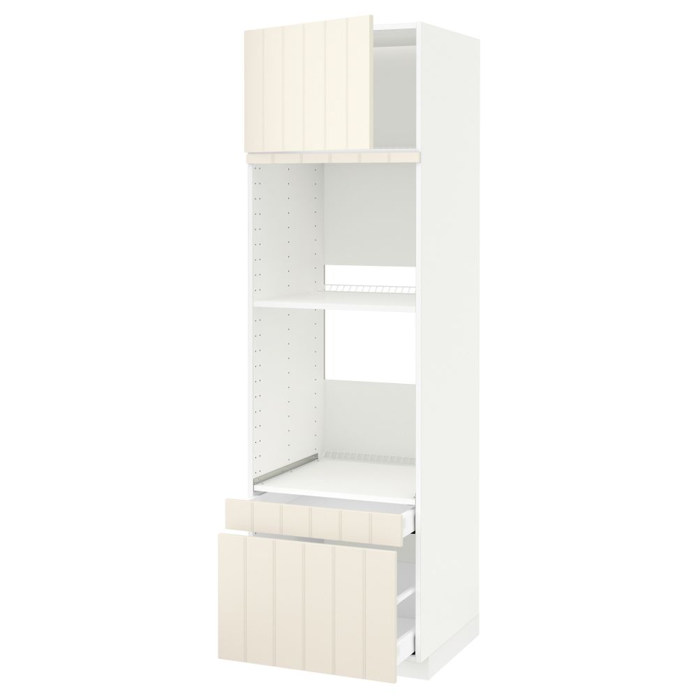 Высокий шкаф для духовки комбинированный, духовка + дверца, 2 ящика МЕТОД / МАКСИМЕРА, белый, Хитарп белый с оттенком - схема-чертеж с размерами