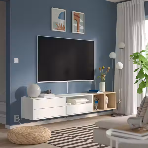 EKET Комбинация для хранения - белый/беленый дуб прозрачное стекло 210x35x35 см - фото 2