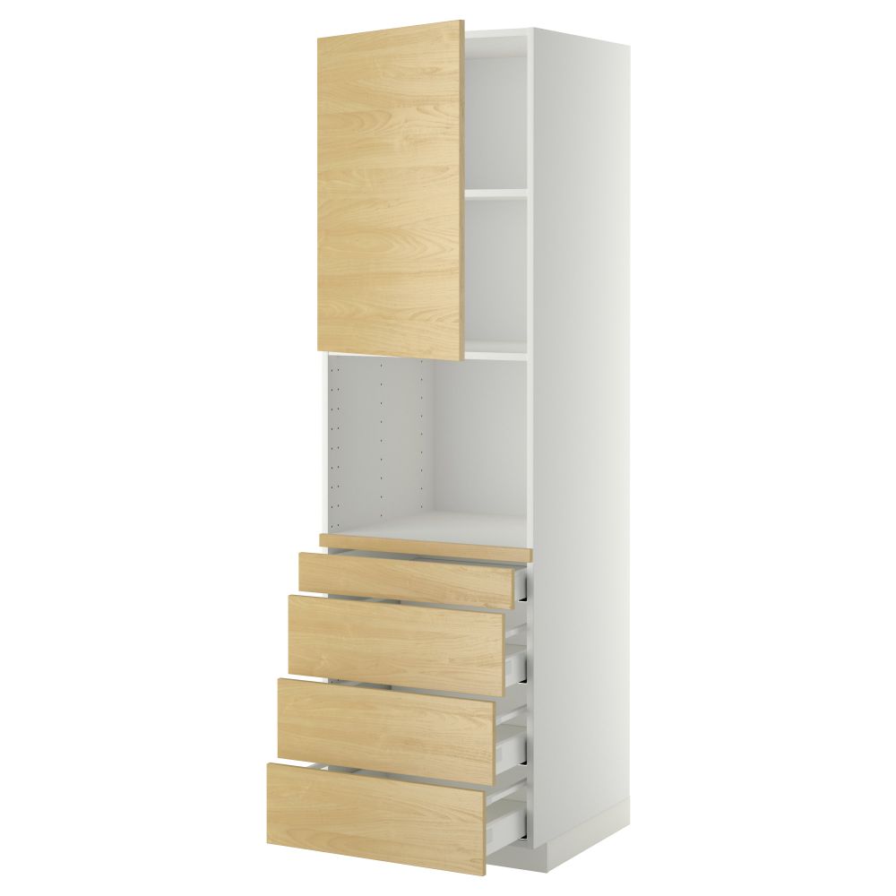 Высокий шкаф для комбинированния СВЧ, 4 ящика МЕТОД / МАКСИМЕРА, белый, Тингсрид береза - схема-чертеж с размерами