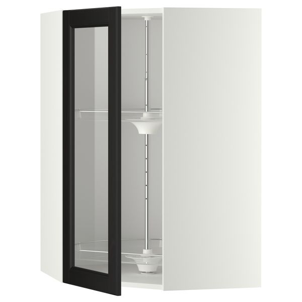 Угловой навесной шкаф с вращающающейся секцией, стеклянными дверцами МЕТОД, белый, Лаксарби черно-коричневый - схема-чертеж с размерами