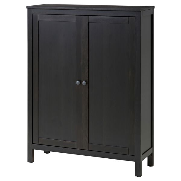 Шкаф с 2 дверьми ХЕМНЭС, черно-коричневый (99x130 см) - схема-чертеж с размерами