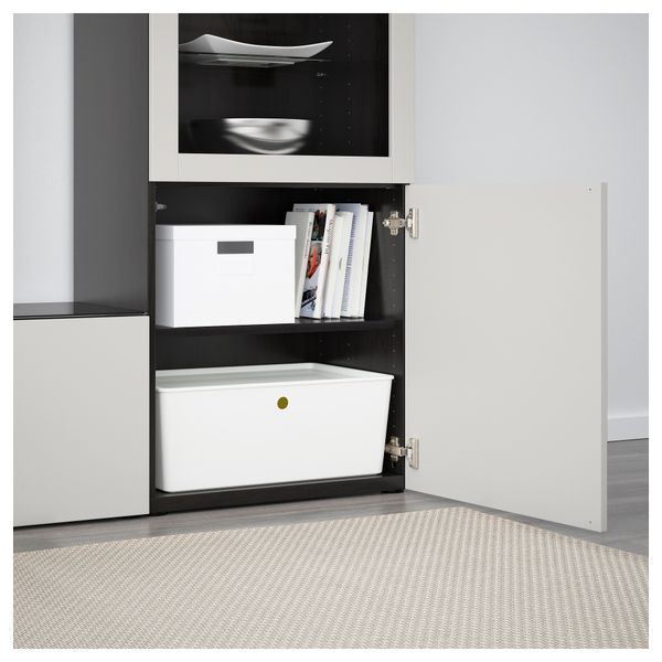 Шкаф для ТВ, комбинированный, стекляные дверцы БЕСТО, черно-коричневый, Лаппвикен светло-серый прозрачное стекло (240x40x128 см) - фото 3