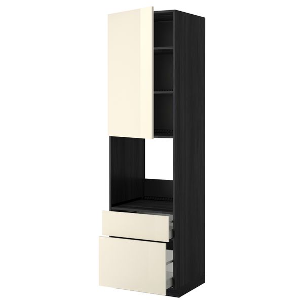 Высокий шкаф для духовки + дверь, 2 ящика МЕТОД / МАКСИМЕРА, черный, Рингульт кремовый - фото 1