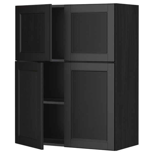 Навесной шкаф с полками, 4 дверцы МЕТОД, черный, Лаксарби черно-коричневый (80x100 см) - схема-чертеж с размерами