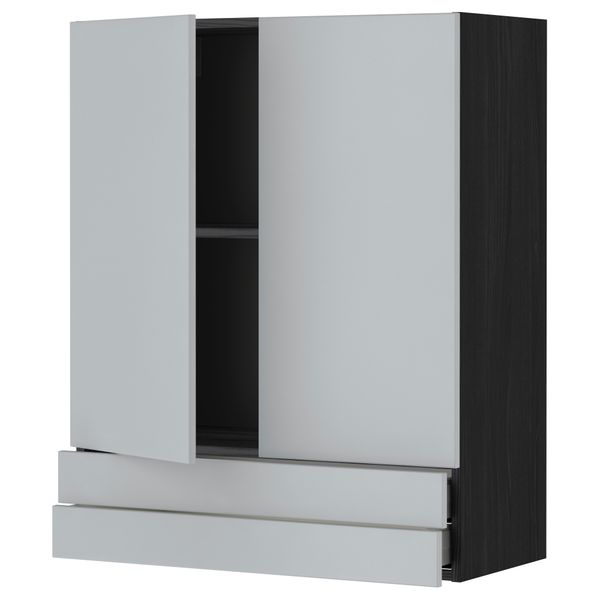 Навесной шкаф, 2 дверцы, 2 ящика МЕТОД / МАКСИМЕРА, черный, Веддинге серый - фото 1