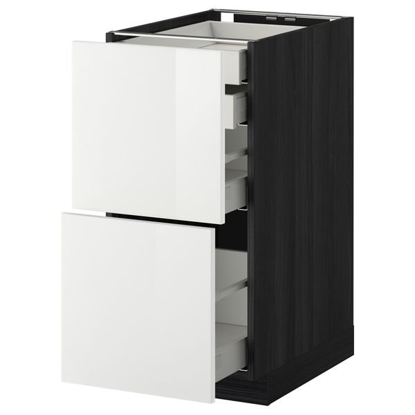 Напольный шкаф 2 фронтальные панели, 2 нижних, 1 средний, 1 высокий ящик МЕТОД / МАКСИМЕРА, черный, Рингульт белый - фото 1