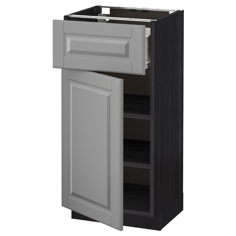 Напольный шкаф с ящиком, дверью МЕТОД / ФОРВАРА, черный, Будбин серый - схема-чертеж с размерами