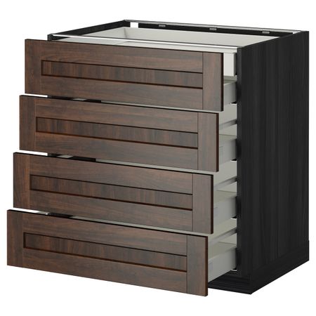 Напольный шкаф 4 фронтальных, 2 низких, 3 средних ящ, черный/Эдсерум коричневый 80x60 см IKEA МЕТОД / МАКСИМЕРА 792.346.71