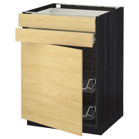 Напольный шкаф, дверца, 2 ящика, проволочных корзин МЕТОД / ФОРВАРА, черный, Тингсрид береза