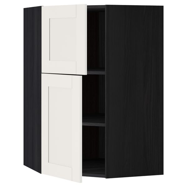 Угловой навесной шкаф + полки, 2 дверцы МЕТОД, черный, Сэведаль белый (68x100 см) - схема-чертеж с размерами