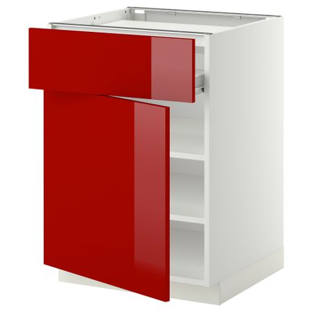 Напольный шкаф для варочной панели, ящик, полка, дверцы МЕТОД / ФОРВАРА, белый, Рингульт красный