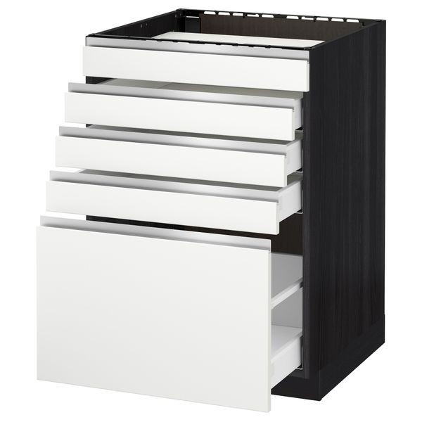 Напольный шкаф для варочной панели, 5 фасадов, 4 ящиков МЕТОД / МАКСИМЕРА, черный, Нодста белый - схема-чертеж с размерами