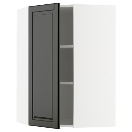 METOD Угловой навесной шкаф с полками - белый/Bodbyn чёрный 68x100 см