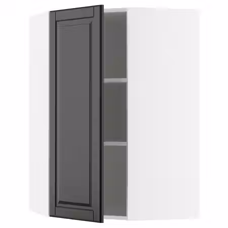 METOD Угловой навесной шкаф с полками - белый/Bodbyn чёрный 68x100 см