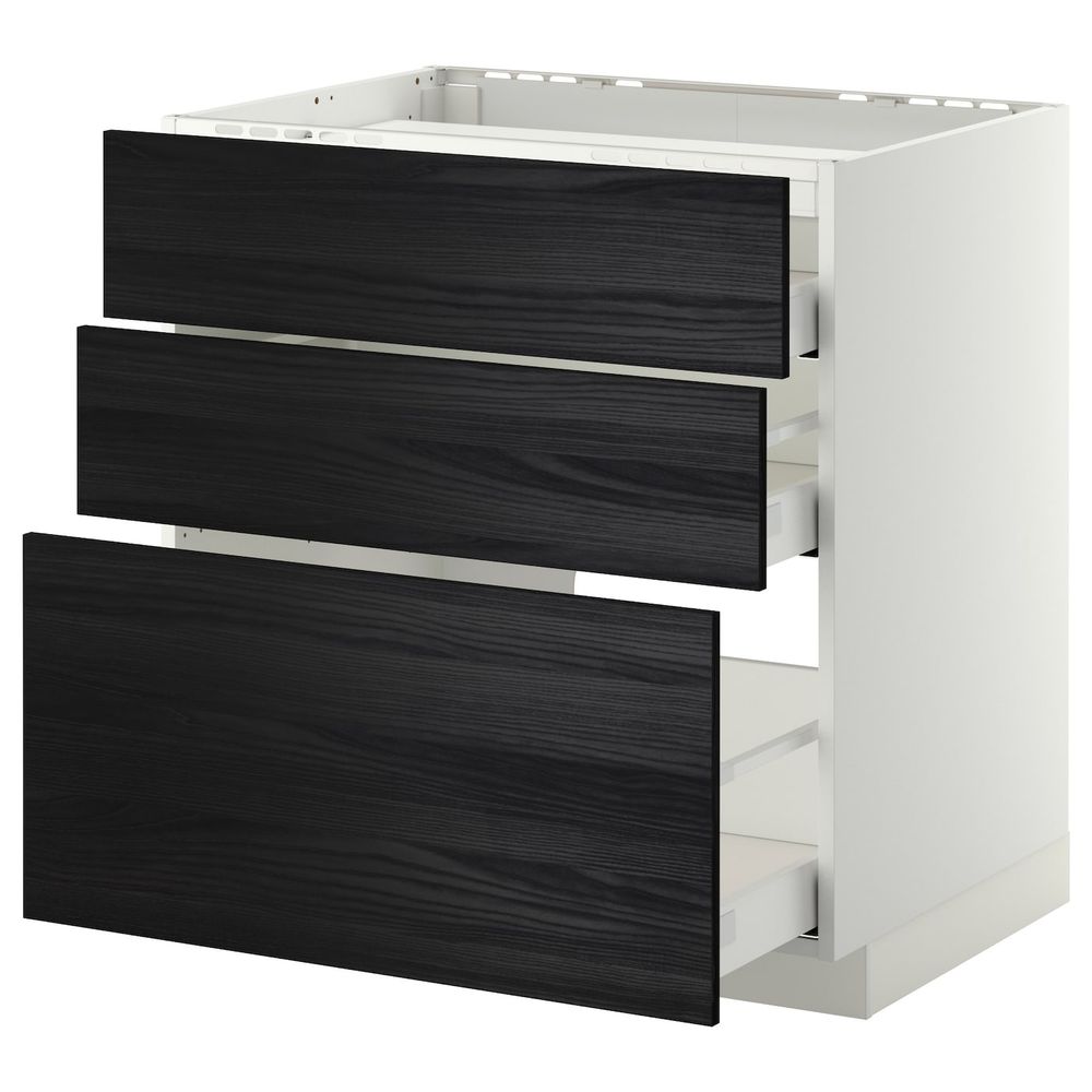Напольный шкаф, 3 фронтальных панели/3ящика, белый, Тингсрид черный 80x60 см IKEA МЕТОД / МАКСИМЕРА 792.356.23 - схема-чертеж с размерами