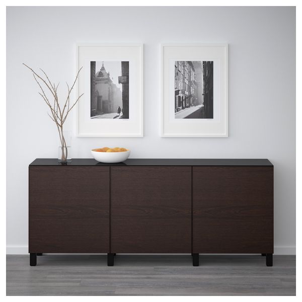 Комбинация для хранения с дверцами БЕСТО, черно-коричневый, Инвикен черно-коричневый (180x40x74 см) - схема-чертеж с размерами