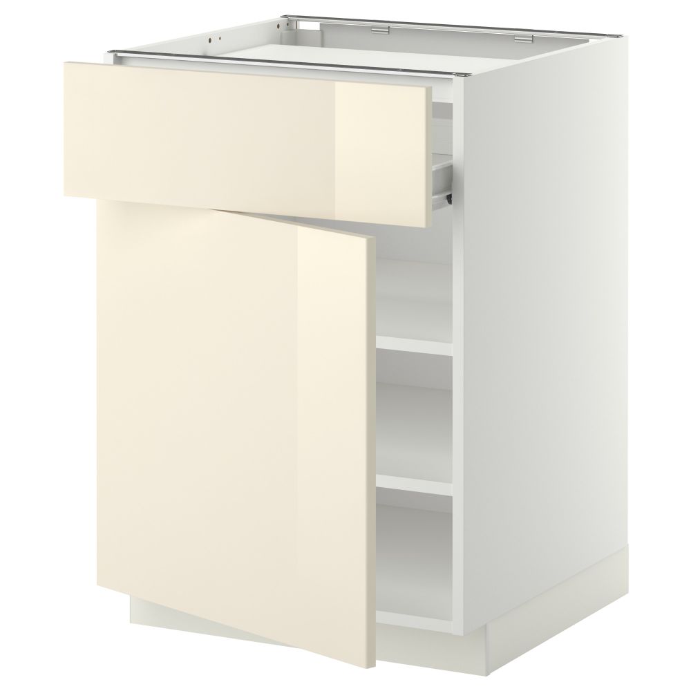 Напольный шкаф для варочной панели, ящик, полка, дверцы МЕТОД / ФОРВАРА, белый, Рингульт кремовый - фото 1