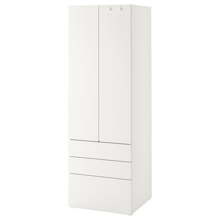 Гардероб, белый белый/с 3 ящиками 60x57x181 см IKEA SMÅSTAD СМОСТАД / OPPHUS ОПХУС 994.283.24