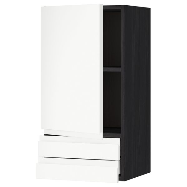 Навесной шкаф с дверцей, 2 ящика МЕТОД / МАКСИМЕРА, черный, Воксторп белый - схема-чертеж с размерами