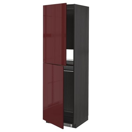 Высокий шкаф для холодильник/мороз, черный Калларп/глянцевый темный красно-коричневый 60x60x200 см IKEA МЕТОД 493.281.43
