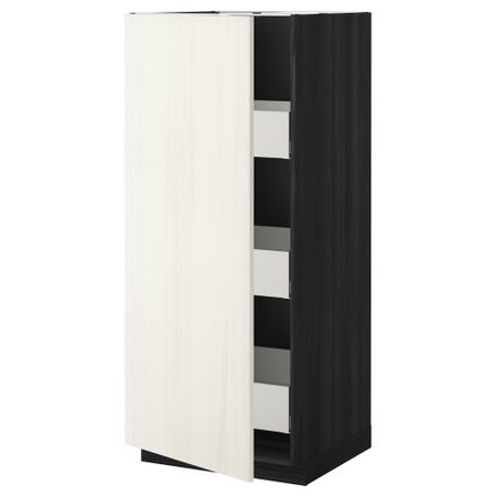 Высокий шкаф с ящиками МЕТОД / МАКСИМЕРА, черный, Росдаль белый