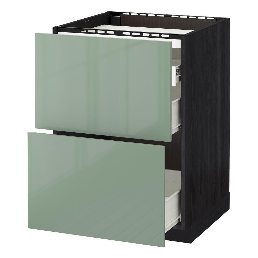 Напольный шкаф, 2 фронтальных панели, 3 ящика МЕТОД / ФОРВАРА, черный, Калларп светло-зеленый - фото 1