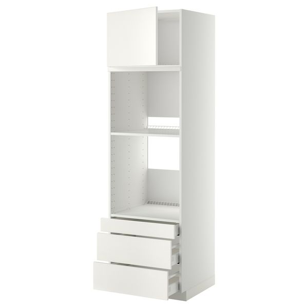 Высокий шкаф для духовки комбинированный, духовка + дверца, 3 ящика МЕТОД / МАКСИМЕРА, белый, Веддинге белый - фото 1