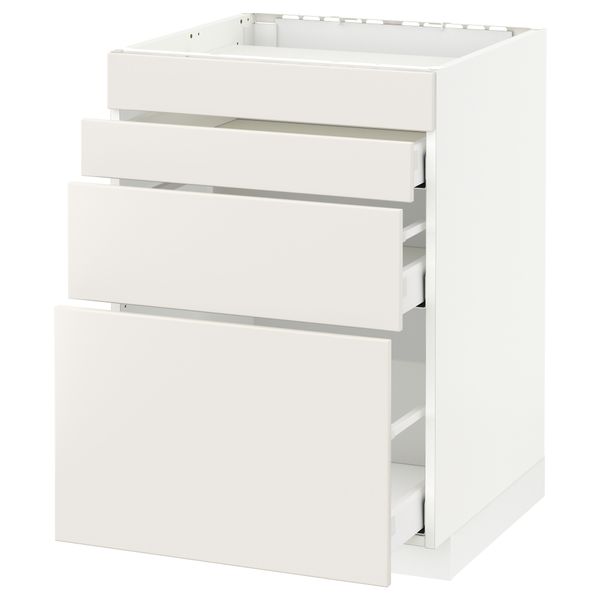 Напольный шкаф для духовки, 4фасада, 3 ящика МЕТОД / МАКСИМЕРА, белый, Веддинге белый - схема-чертеж с размерами