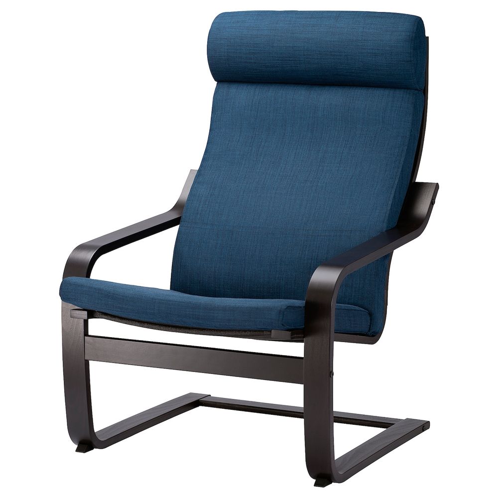 Кресло, черно-коричневый/Шифтебу темно-синий IKEA POÄNG ПОЭНГ 593.028.02 - фото 1