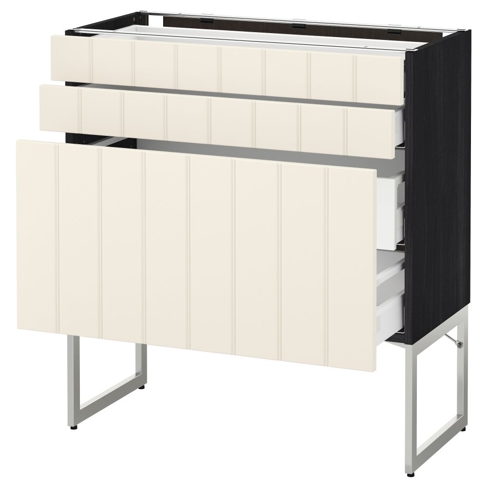 Напольный шкаф 3 фронтальных панели, 2 нижних, 2 средних ящика МЕТОД / МАКСИМЕРА, черный, Хитарп белый с оттенком - схема-чертеж с размерами