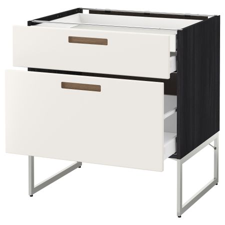 Напольный шкаф 2 фронтальных панели, 2 нижних,1 встроенный ящик МЕТОД / МАКСИМЕРА, черный, Мэрста белый
