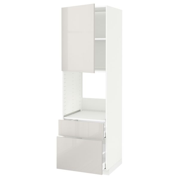 Высокий шкаф для духовки + дверца, 2 фронтальные панели, 1 средняя, 1 встроенный ящ, белый/Рингульт светло-серый 60x60x200 см - фото 1