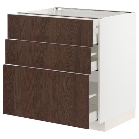 Напольный шкаф с 3 ящиками, белый/Синарп коричневый 80x60 см IKEA METOD МЕТОД / MAXIMERA МАКСИМЕРА 694.042.73