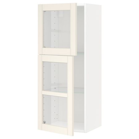 Навесной шкаф с полками, 2 стекло дв, белый/Хитарп белый с оттенком 40x100 см IKEA METOD МЕТОД 692.404.32