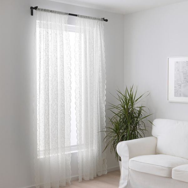 Гардины, 2 шт., белый, цветок 145x300 см IKEA ЛИЛИАНА 203.867.08 - схема-чертеж с размерами