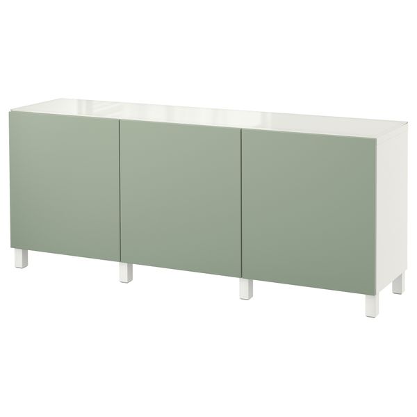 Комбинация для хранения с дверцами БЕСТО, белый, Лаппвикен зеленый (180x40x74 см) - фото 1