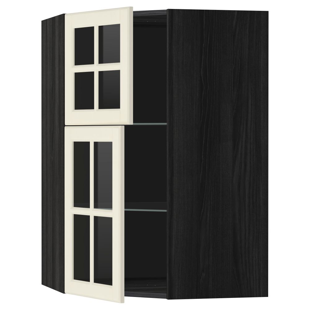 Угловой навесной шкаф + полки, 2 стеклянные дверцы МЕТОД, черный, Будбин белый с оттенком (68x100 см) - схема-чертеж с размерами