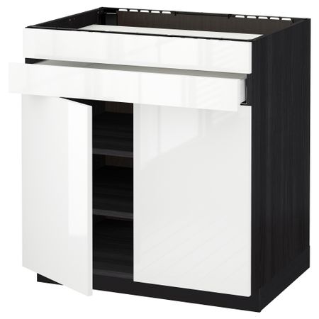 Напольный шкаф для варочной панели, 2 ящика, 2 фасада, 1 ящик МЕТОД / МАКСИМЕРА, черный, Рингульт белый (80x60 см)