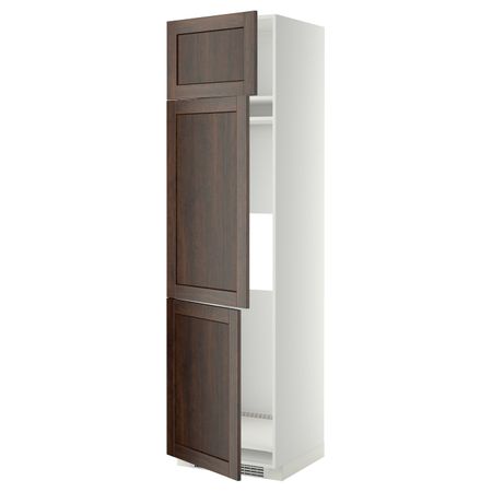 Высокий шкаф для холодильника или морозильника, с 3 дверями, белый/Эдсерум коричневый 60x60x220 см IKEA METOD МЕТОД 692.267.99