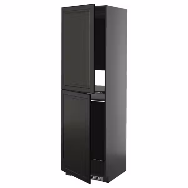 METOD Высокий шкаф д/холодильн/морозильн - черно-серый/Bodbyn чёрный 60x60x200 см - фото 1