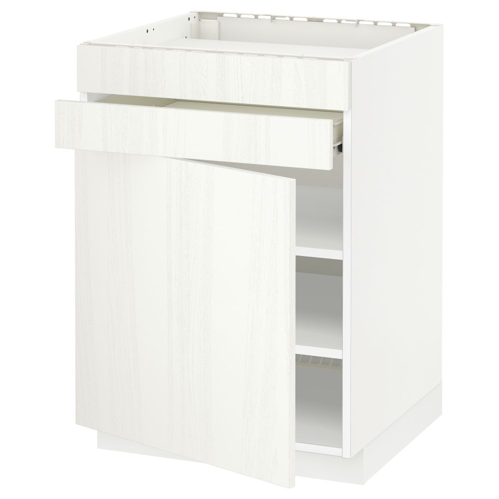 Напольный шкаф для варочной панели, доводчик, 2 фасада, 1 ящик МЕТОД / ФОРВАРА, белый, Росдаль белый (60x60 см) - схема-чертеж с размерами