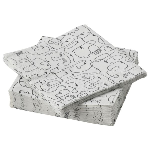 Салфетка бумажная, с рисунком/черный-белый 24x24 см IKEA VÅRFEST ВОРФЕСТ 405.159.50 - фото 1