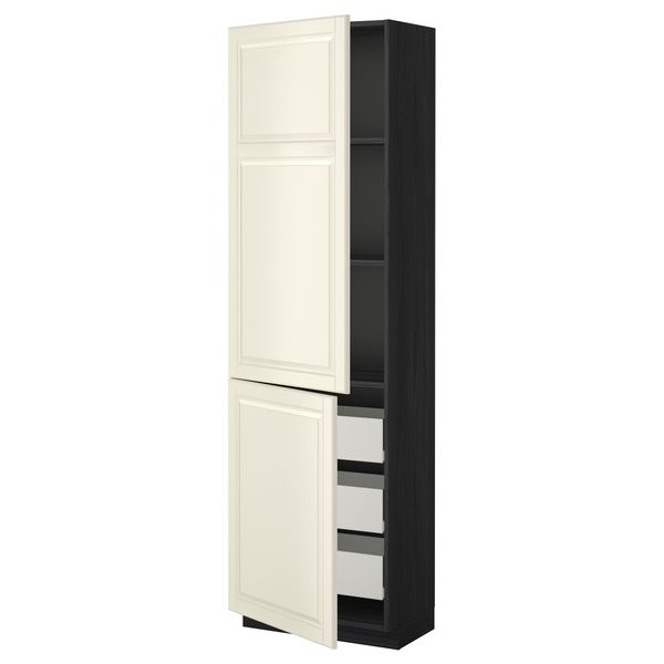 Высокий шкаф + полки, 3 ящика, 2 дверцы МЕТОД / ФОРВАРА, черный, Будбин белый с оттенком - фото 1